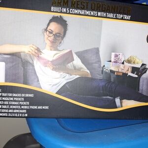 Black Arm Rest Organizer with Table Top Tray